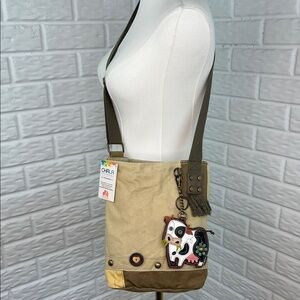 CHALA CANVAS CROSSBODY COW HANG TAG KEY FOB TAN OLIVE GREEN NWT